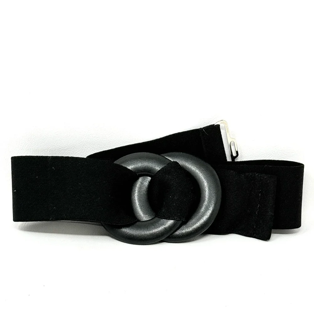 Vtg 90s Stretch Belts Set‎ Red Black Double Ring Ivory Shirred Button M/L Preppy